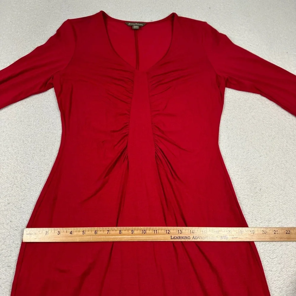 Tommy Bahama Dress Womens Medium Tambour‎ Panel Shirred 3/4 Sleeve Ruched Red